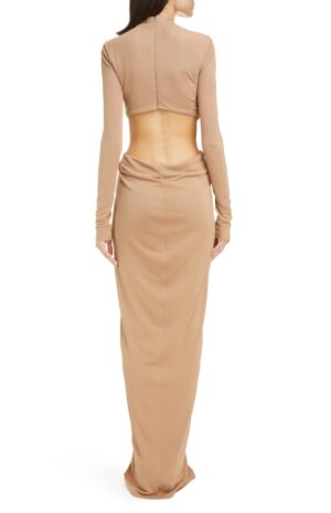 Cutout Waist Long Sleeve Jersey Gown